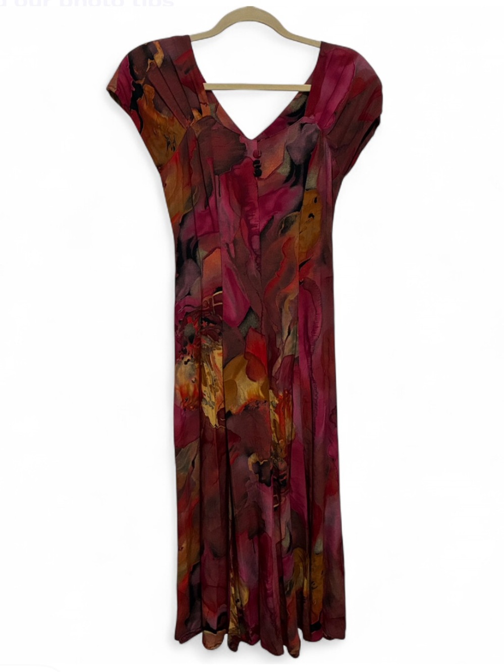 Vintage Carol Little Red & Multi-Color V-Neck Midi Dress